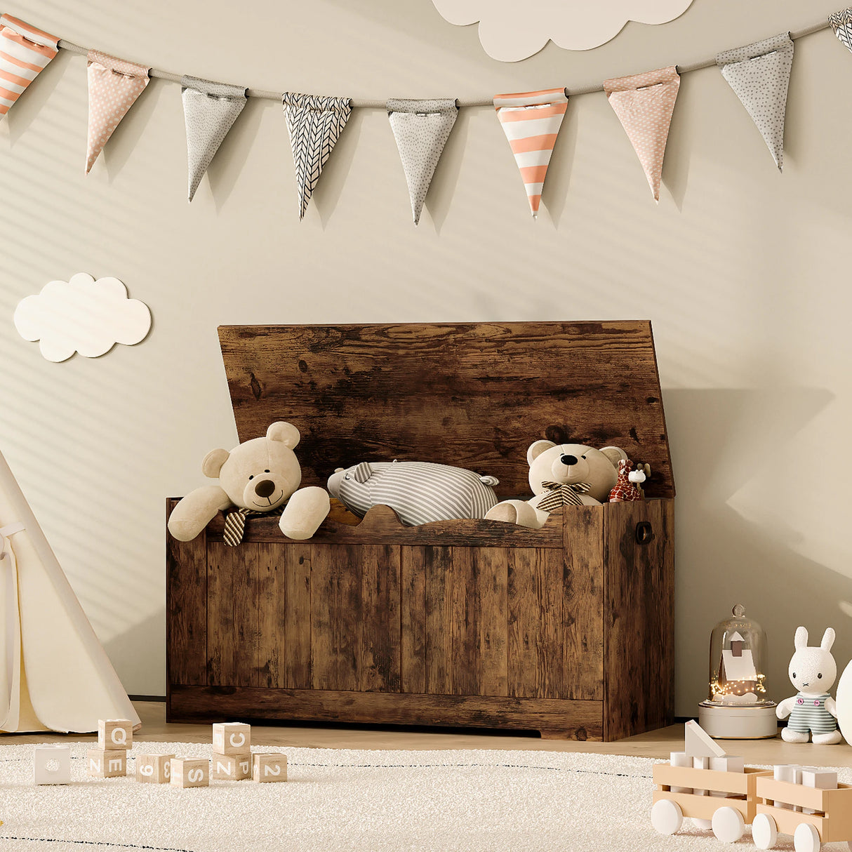 Banc de rangement en bois avec coffre