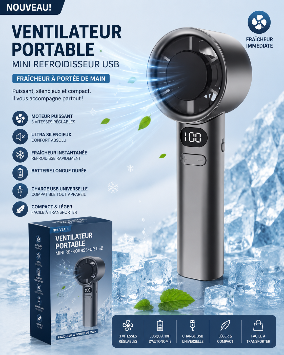 Mini Ventilateur Portable USB – Compact, Silencieux et Puissant
