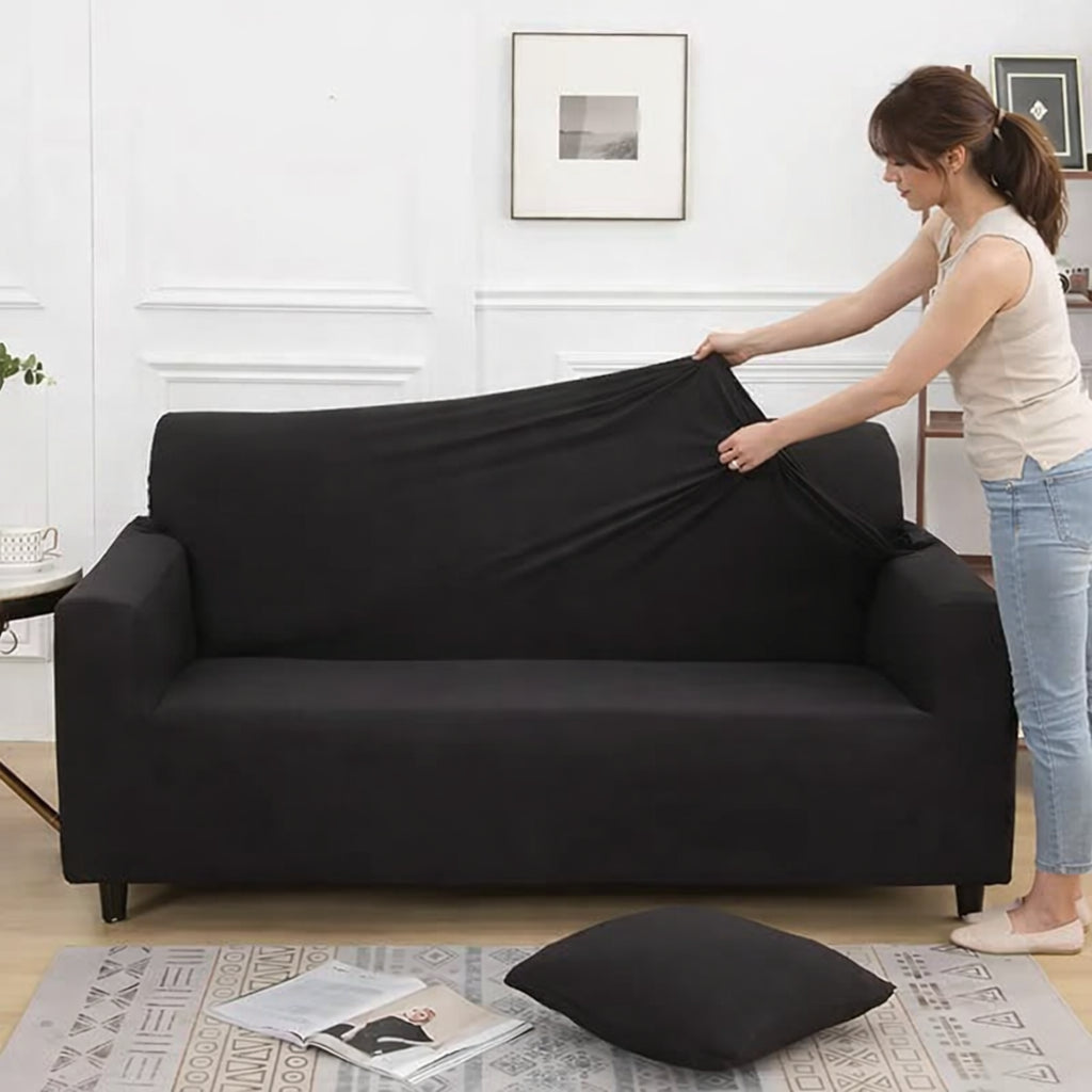 femme Housse De Canapé Extensible Noir
