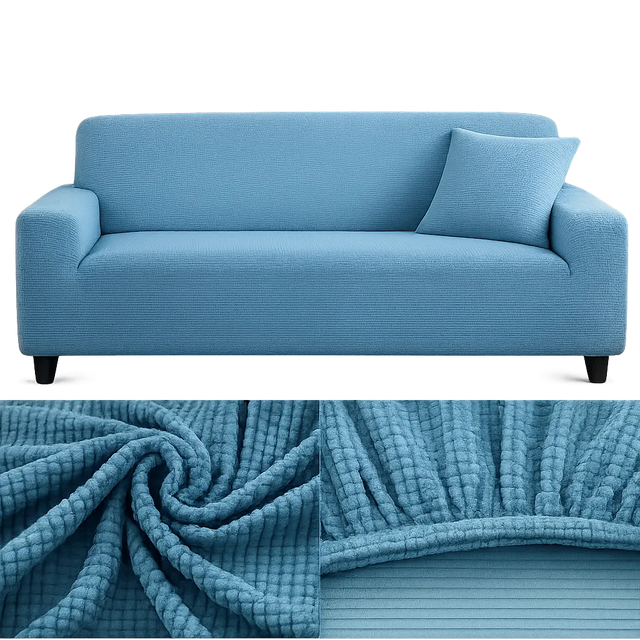 Microfibre Bleu - Housse de Canapé Extensible