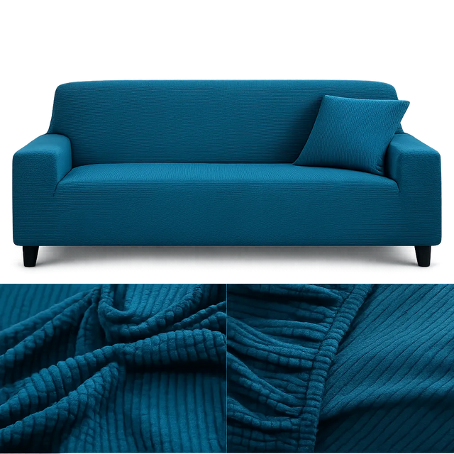 Microfibre Bleu Canard - Housse de Canapé Extensible