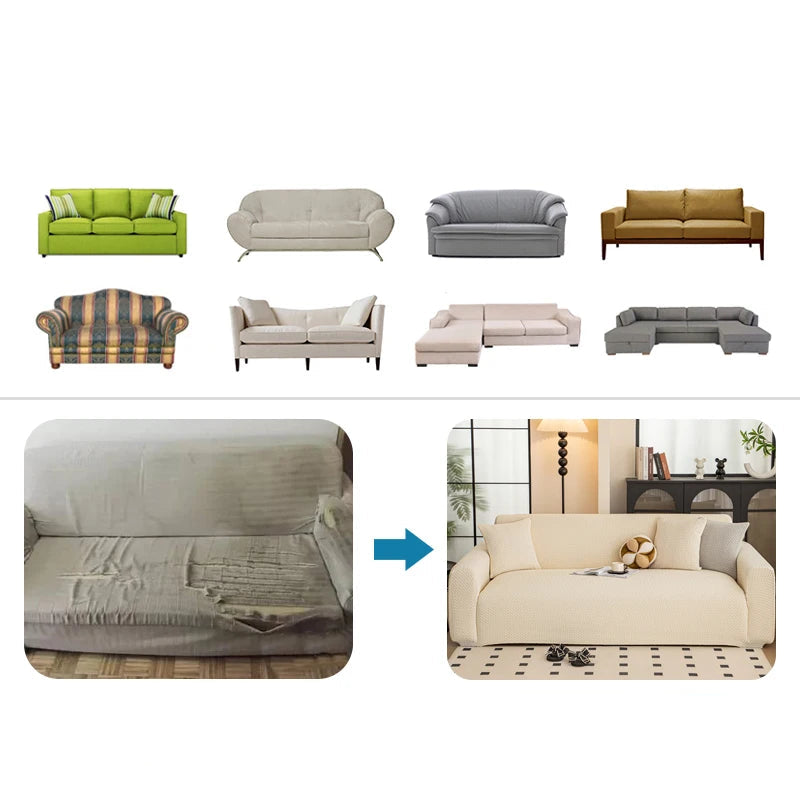 Housse de Canapé Extensible Jacquard Perle
