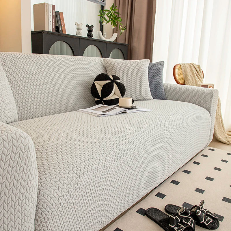 Housse de Canapé Extensible Jacquard Perle