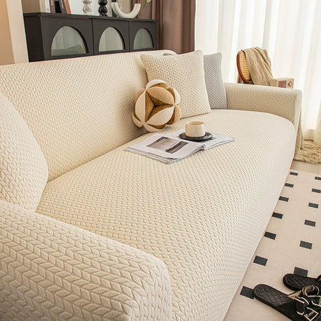 Housse de Canapé Extensible Jacquard Perle