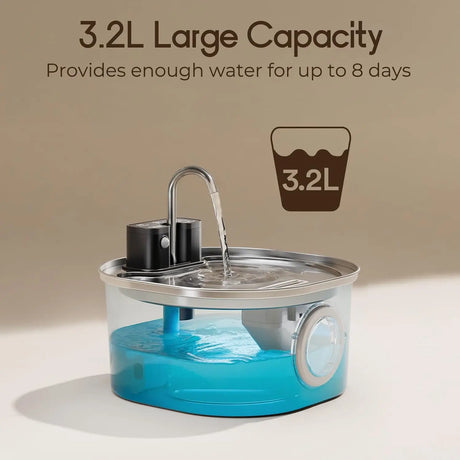 Fontaine à Eau pour Chat Sans Fil 3,2L en Inox – Rechargeable & Ultra Silencieuse