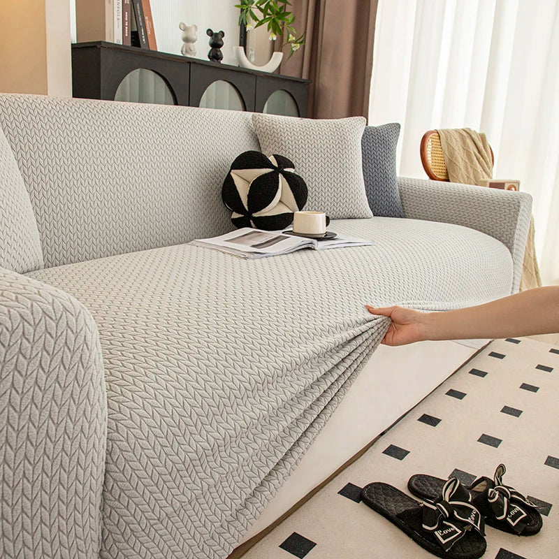 Housse de Canapé Extensible Jacquard Perle