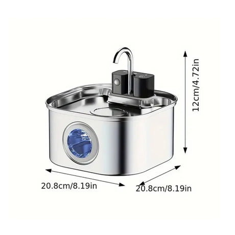 Fontaine à Eau pour Chat Sans Fil 3,2L en Inox – Rechargeable & Ultra Silencieuse
