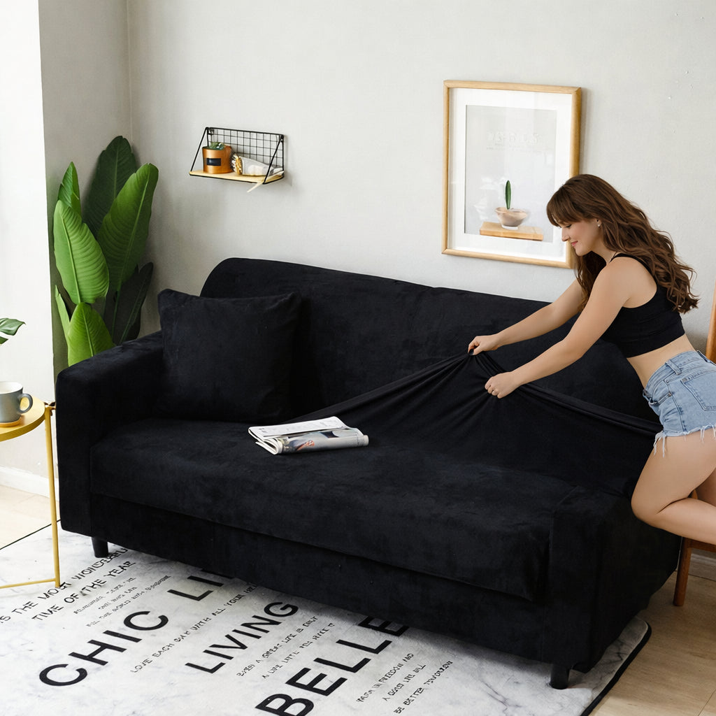 Velours Noir - Housse de Canapé Extensible